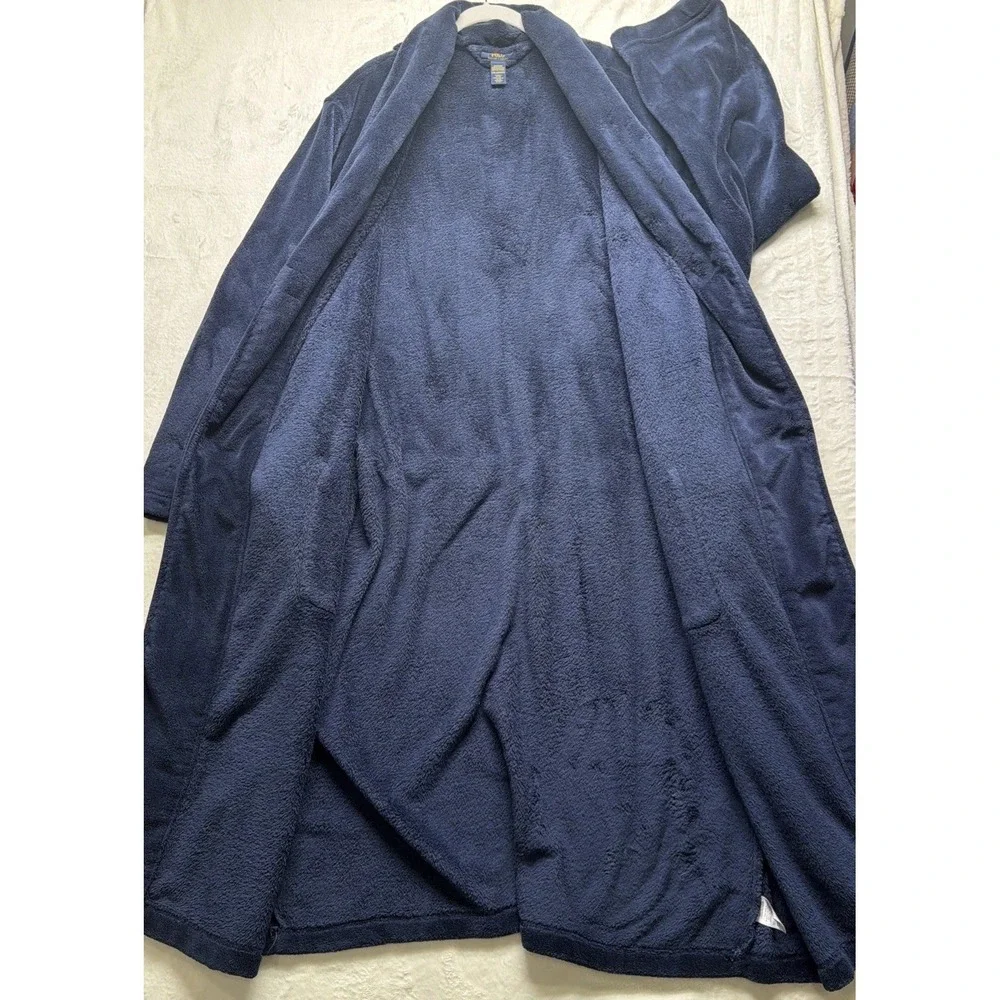 Polo Ralph Lauren Fleece Robe Navy Blue Plush Sleepwear‎ Mens Large